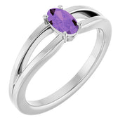14K White Natural Amethyst Youth Solitaire Ring
