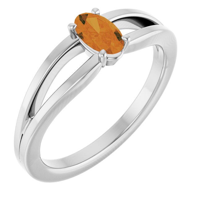 Sterling Silver Imitation Citrine Solitaire Youth Ring