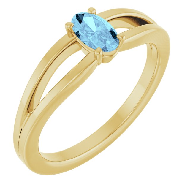 14K Yellow Natural Aquamarine Youth Solitaire Ring