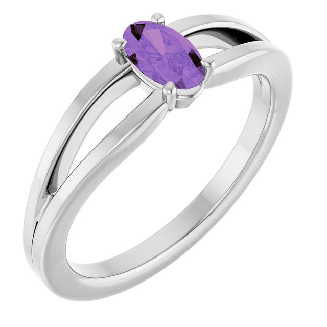 Sterling Silver Imitation Amethyst Solitaire Youth Ring
