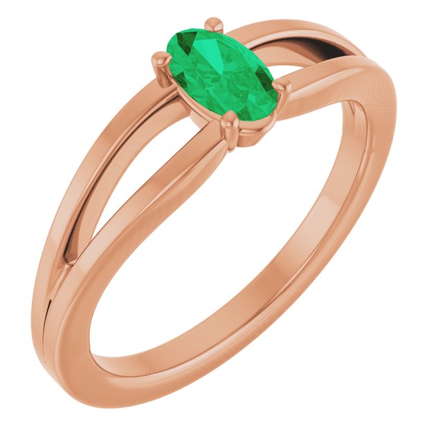 14K Rose Natural Emerald Youth Solitaire Ring
