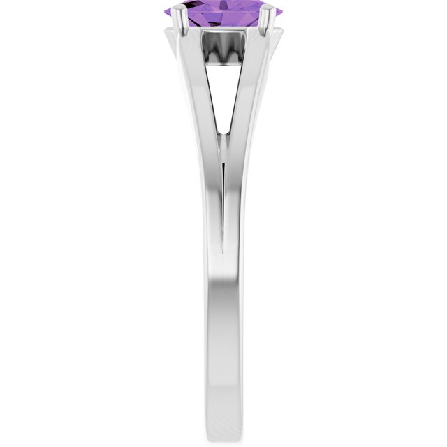 14K White Natural Amethyst Youth Solitaire Ring