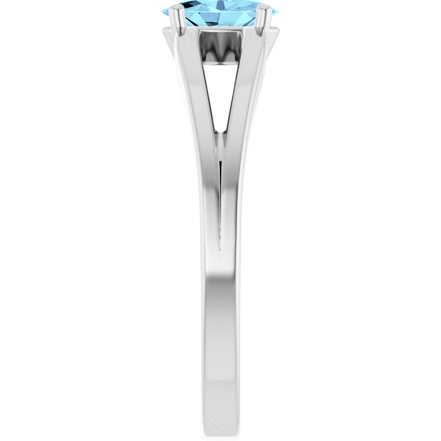 14K White Natural Aquamarine Youth Solitaire Ring