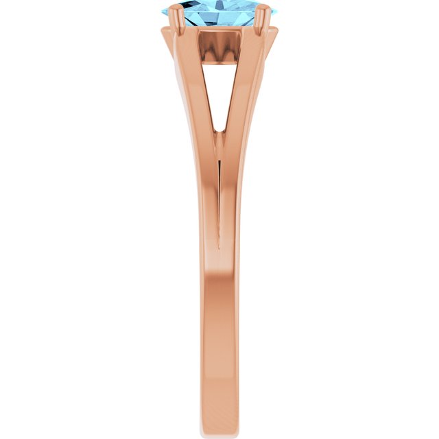 14K Rose Natural Aquamarine Youth Solitaire Ring