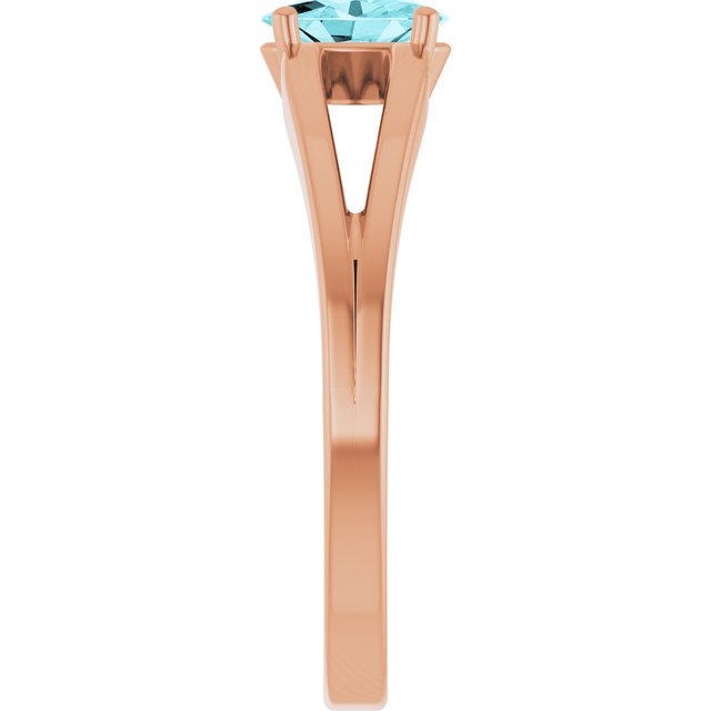 14K Rose Natural Blue Zircon Youth Solitaire Ring