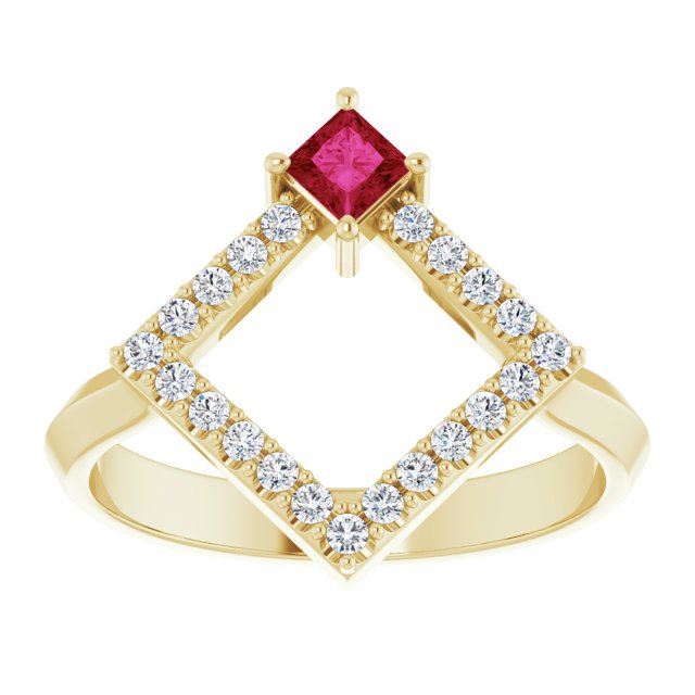 14K Yellow Natural Ruby & 1/5 CTW Natural Diamond Geometric Ring
