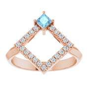 14K Rose Natural Aquamarine & 1/5 CTW Natural Diamond Geometric Ring