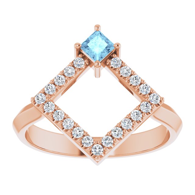 14K Rose Natural Aquamarine & 1/5 CTW Natural Diamond Geometric Ring