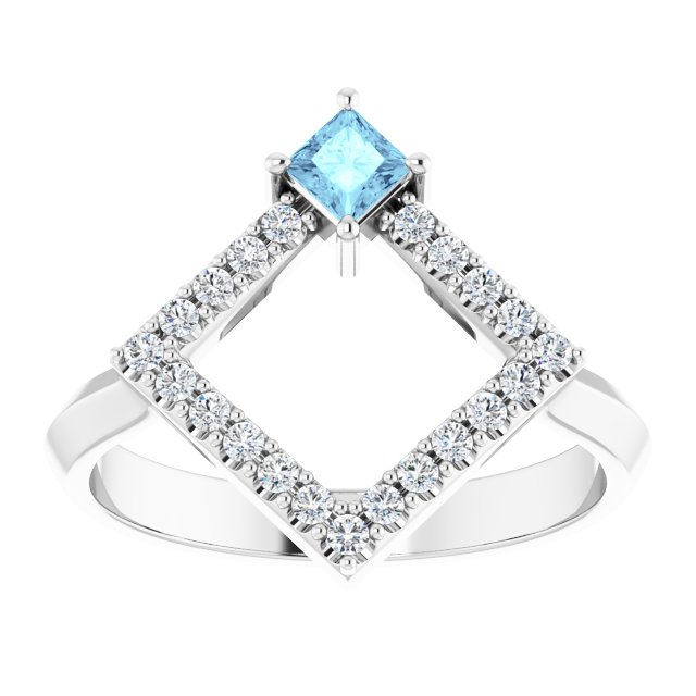 14K White Natural Aquamarine & 1/5 CTW Natural Diamond Geometric Ring