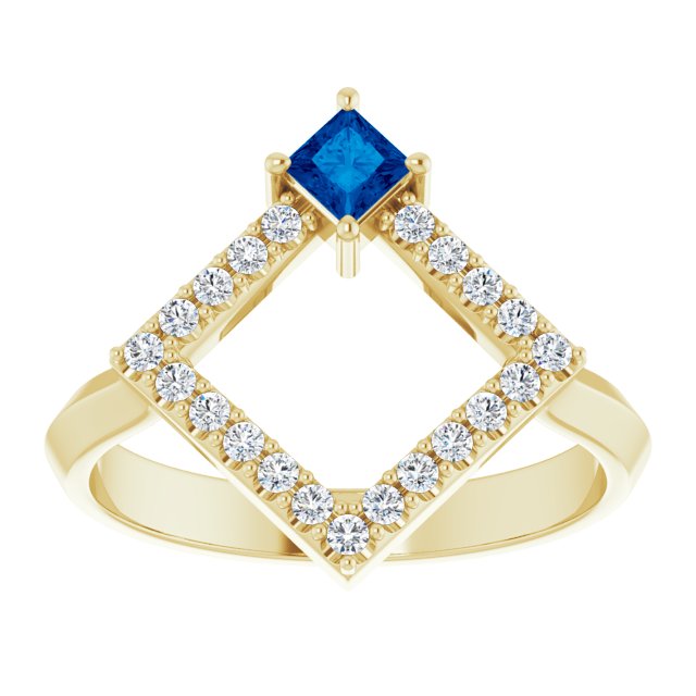 14K Yellow Natural Sapphire & 1/5 CTW Natural Diamond Geometric Ring