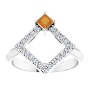 14K White Natural Citrine & 1/5 CTW Natural Diamond Geometric Ring