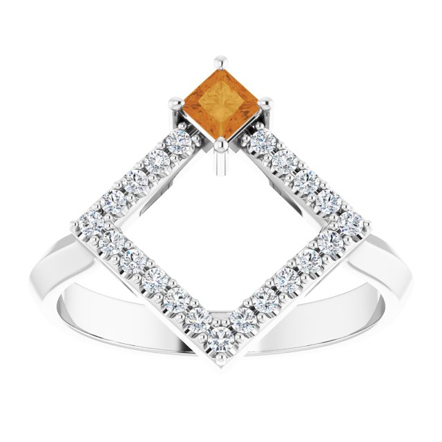 14K White Natural Citrine & 1/5 CTW Natural Diamond Geometric Ring
