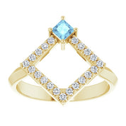 14K Yellow Natural Aquamarine & 1/5 CTW Natural Diamond Geometric Ring