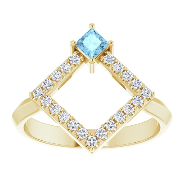 14K Yellow Natural Aquamarine & 1/5 CTW Natural Diamond Geometric Ring