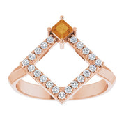 14K Rose Natural Citrine & 1/5 CTW Natural Diamond Geometric Ring