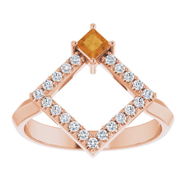 14K Rose Natural Citrine & 1/5 CTW Natural Diamond Geometric Ring