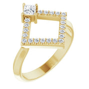14K Yellow Natural White Sapphire & 1/5 CTW Natural Diamond Geometric Ring