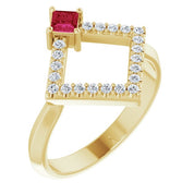 14K Yellow Natural Ruby & 1/5 CTW Natural Diamond Geometric Ring