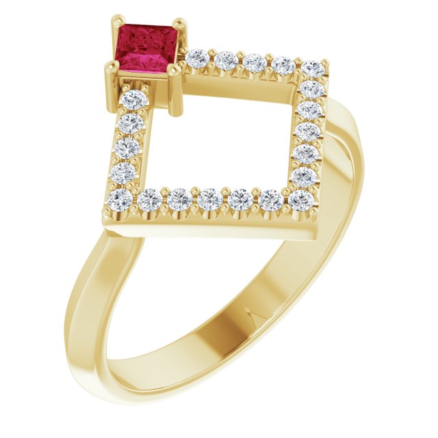 14K Yellow Natural Ruby & 1/5 CTW Natural Diamond Geometric Ring