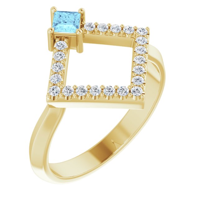 14K Yellow Natural Aquamarine & 1/5 CTW Natural Diamond Geometric Ring
