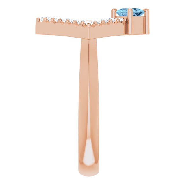 14K Rose Natural Aquamarine & 1/5 CTW Natural Diamond Geometric Ring