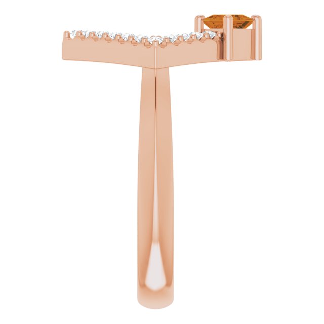 14K Rose Natural Citrine & 1/5 CTW Natural Diamond Geometric Ring