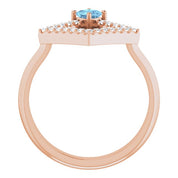 14K Rose Natural Aquamarine & 1/5 CTW Natural Diamond Geometric Ring
