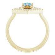 14K Yellow Natural Aquamarine & 1/5 CTW Natural Diamond Geometric Ring