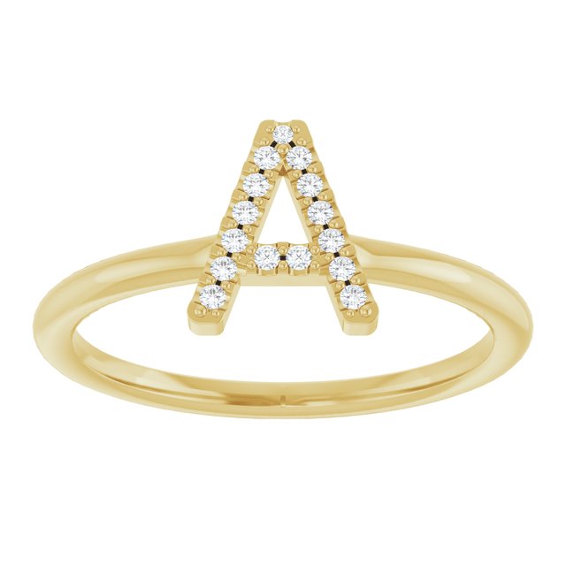 14K Yellow .06 CTW Natural Diamond Initial A Ring