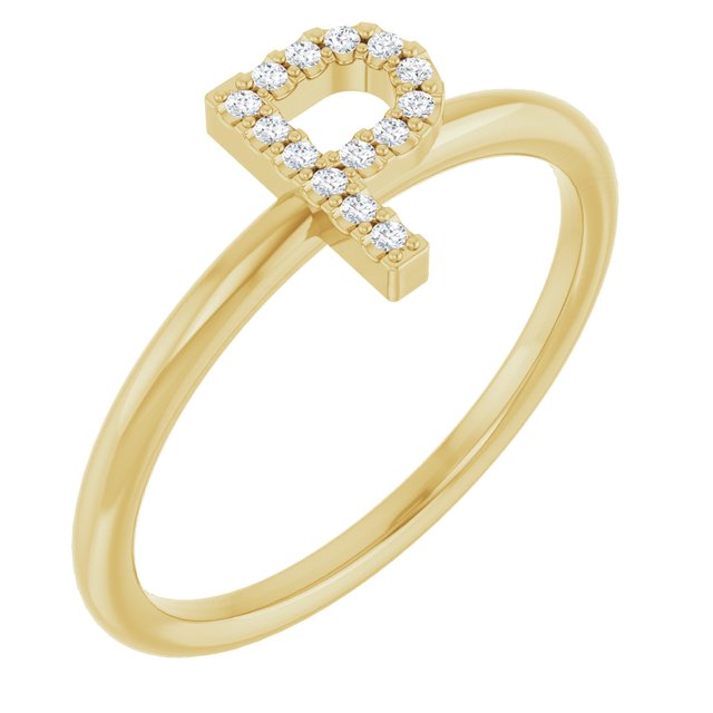 14K Yellow .05 CTW Natural Diamond Initial P Ring