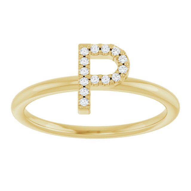 14K Yellow .05 CTW Natural Diamond Initial P Ring