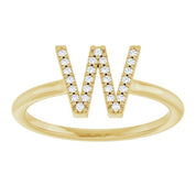 14K Yellow .06 CTW Natural Diamond Initial W Ring
