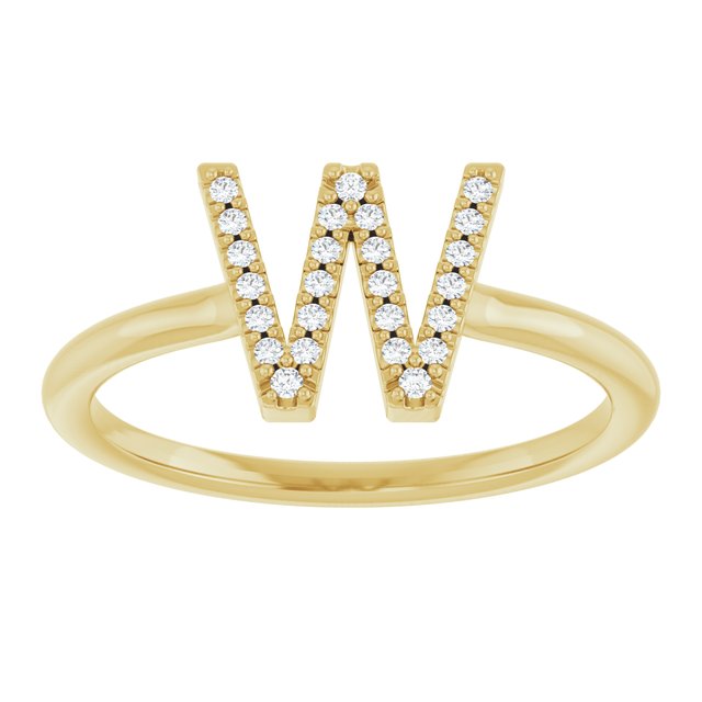 14K Yellow .06 CTW Natural Diamond Initial W Ring