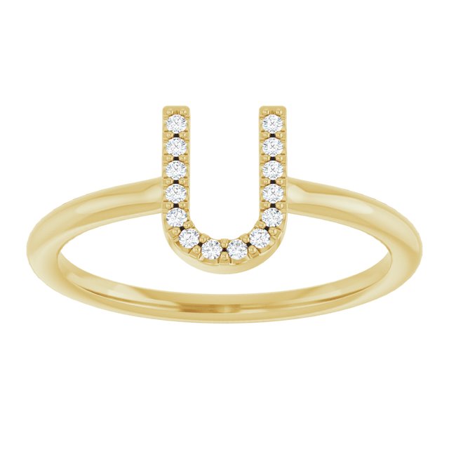 14K Yellow .05 CTW Natural Diamond Initial U Ring