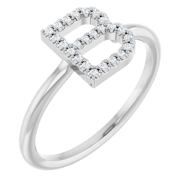 Platinum .08 CTW Natural Diamond Initial B Ring