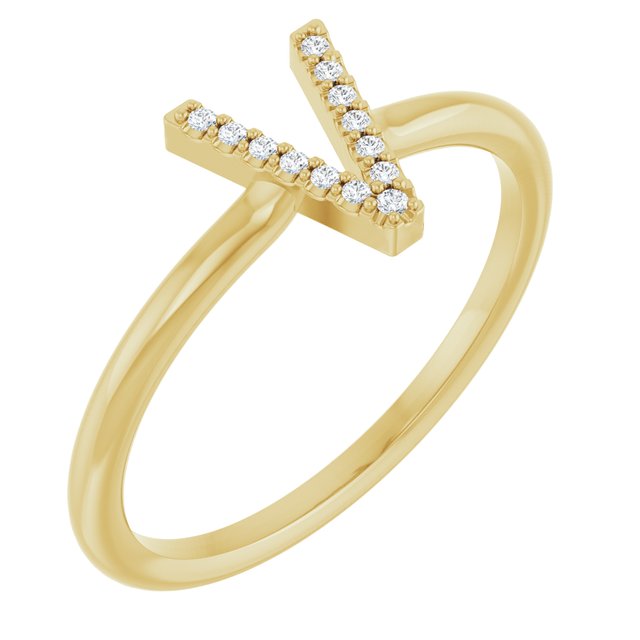 14K Yellow .03 CTW Natural Diamond Initial V Ring