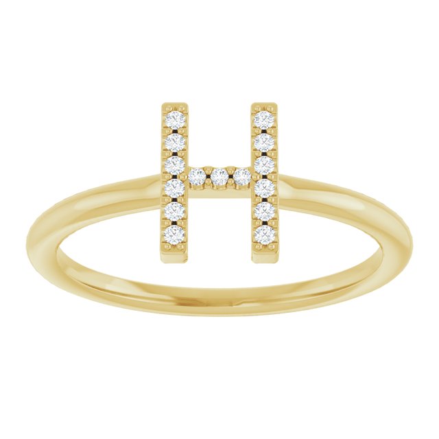 14K Yellow .05 CTW Natural Diamond Initial H Ring