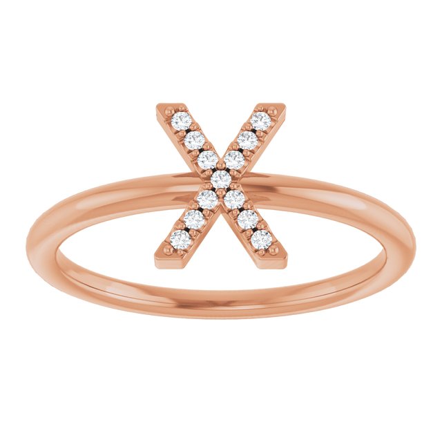 14K Rose .05 CTW Natural Diamond Initial X Ring