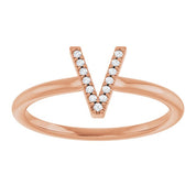 14K Rose .03 CTW Natural Diamond Initial V Ring