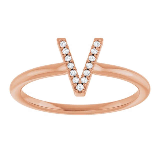 14K Rose .03 CTW Natural Diamond Initial V Ring