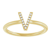 14K Yellow .03 CTW Natural Diamond Initial V Ring