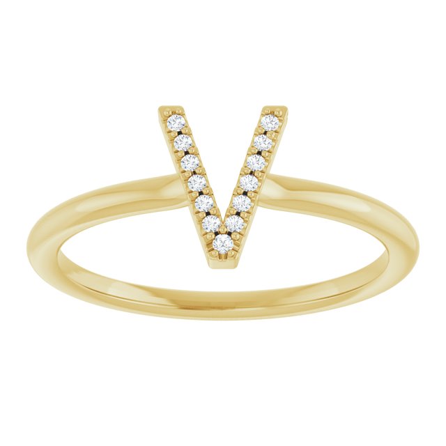 14K Yellow .03 CTW Natural Diamond Initial V Ring