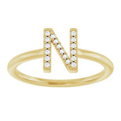 14K Yellow .06 CTW Natural Diamond Initial N Ring