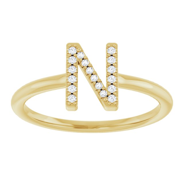 14K Yellow .06 CTW Natural Diamond Initial N Ring