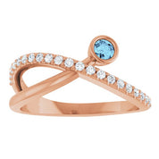 14K Rose Natural Aquamarine & 1/5 CTW Natural Diamond Ring