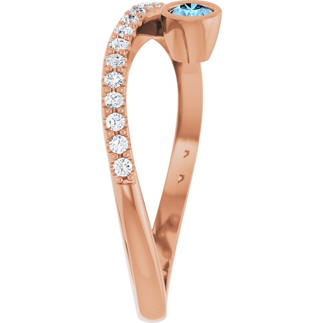 14K Rose Natural Aquamarine & 1/5 CTW Natural Diamond Ring