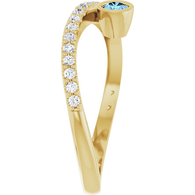 14K Yellow Natural Aquamarine & 1/5 CTW Natural Diamond Ring
