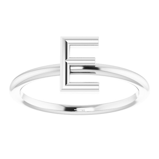 14K White Initial E Ring
