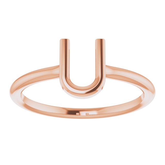 14K Rose Initial U Ring