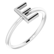 14K White Initial E Ring